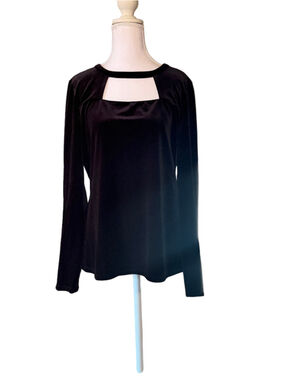INC International Concepts Black Velvet Cutout Long Sleeve Top Size L